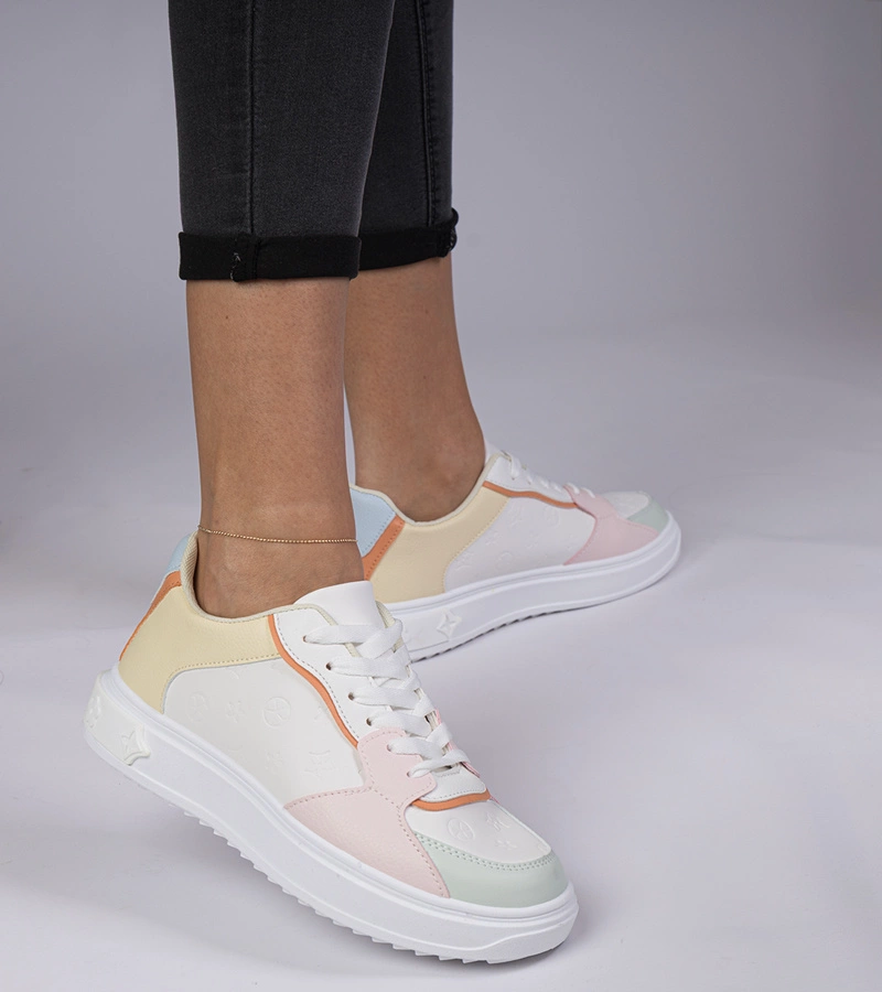 Gemre Pantofi sport alb-galbeni din piele ecologică Lavilia