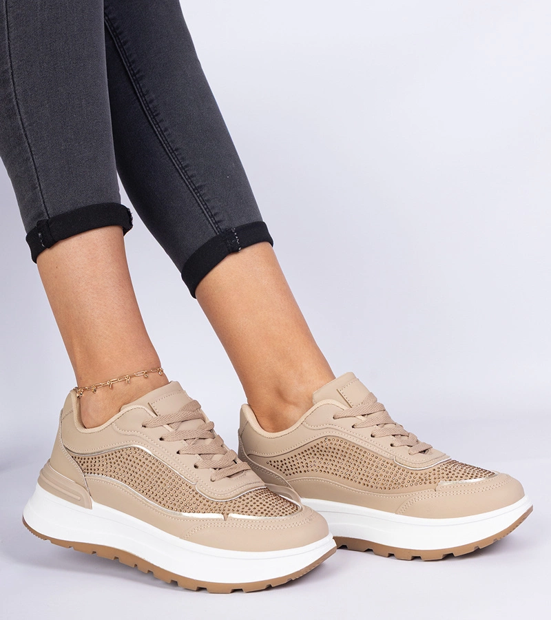 Gemre Adidași maro de damă cu zirconii Fucco