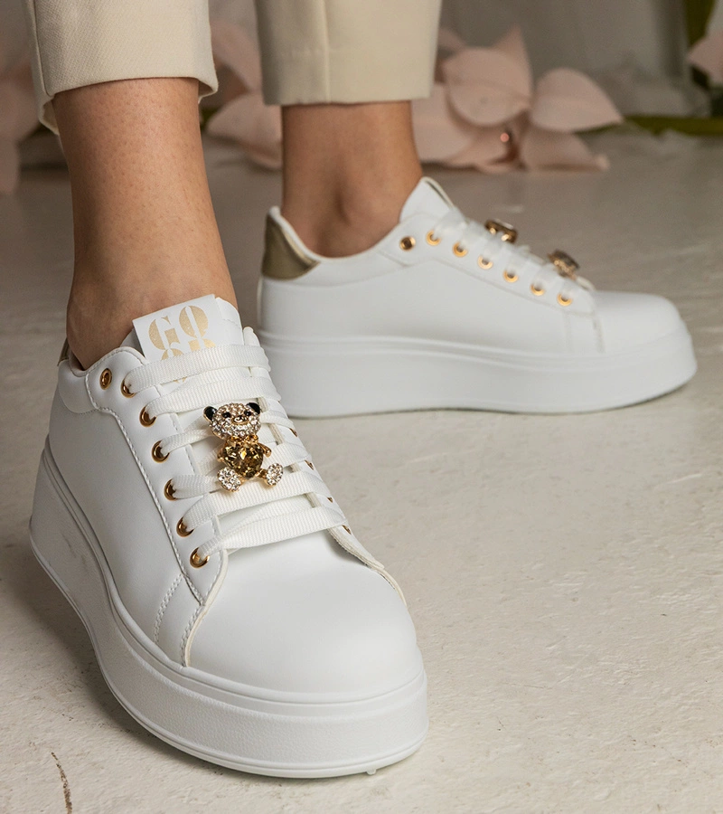 Gemre Adidași damă alb-aurii decorați cu pietre Sarena