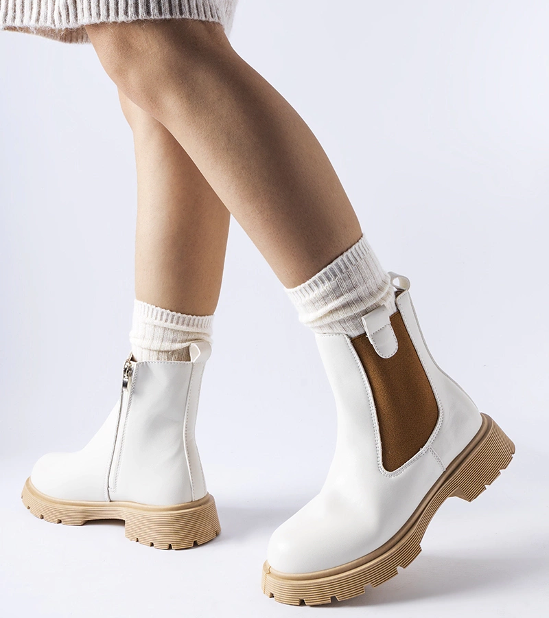 Gemre White ankle boots on beige sole Giacinta