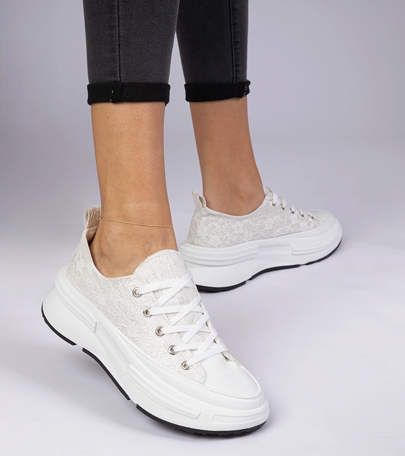 Gemre Pantofi sport albi de damă din dantelă Katerin