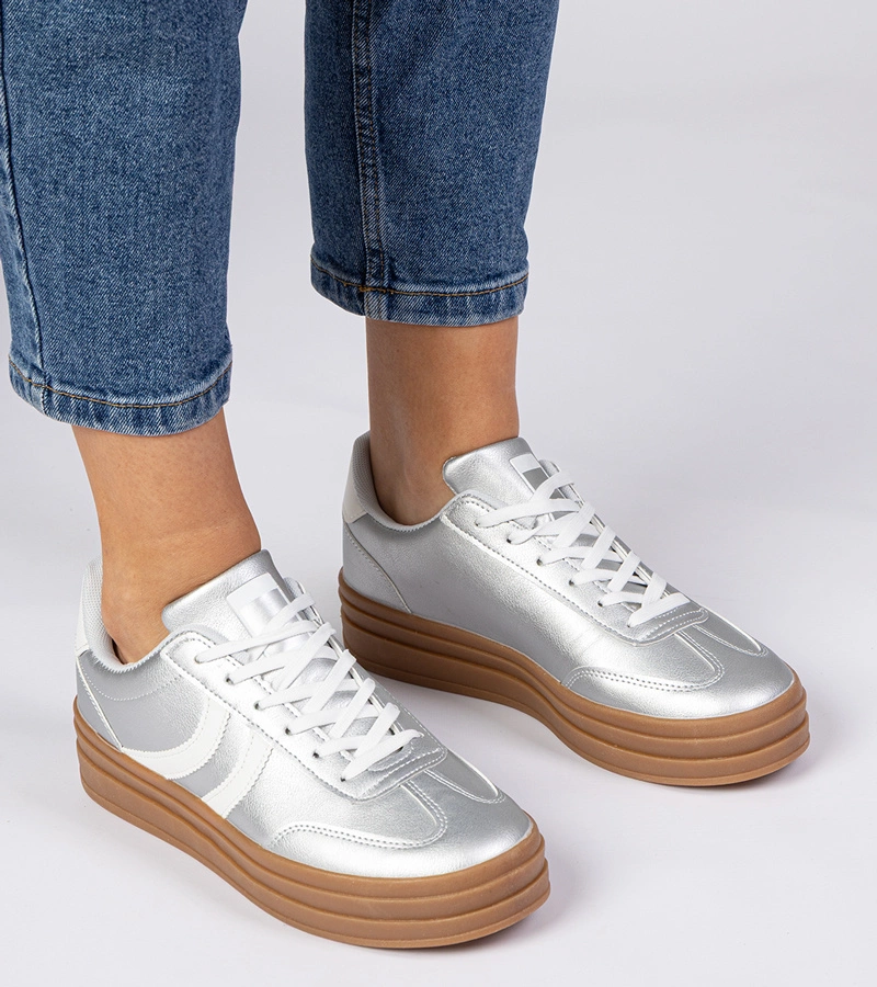 Gemre Adidași sportivi de damă argintii pe platformă Melly