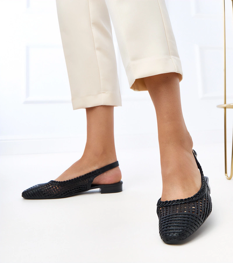 Gemre Black Lacy Slingback Ballet Flats Eve