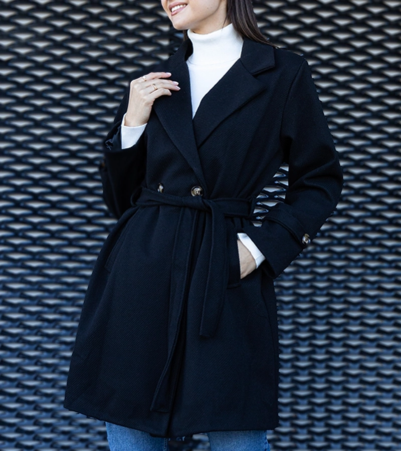 Gemre Pardesi elegant negru, oversized, cu legare Bahera.
