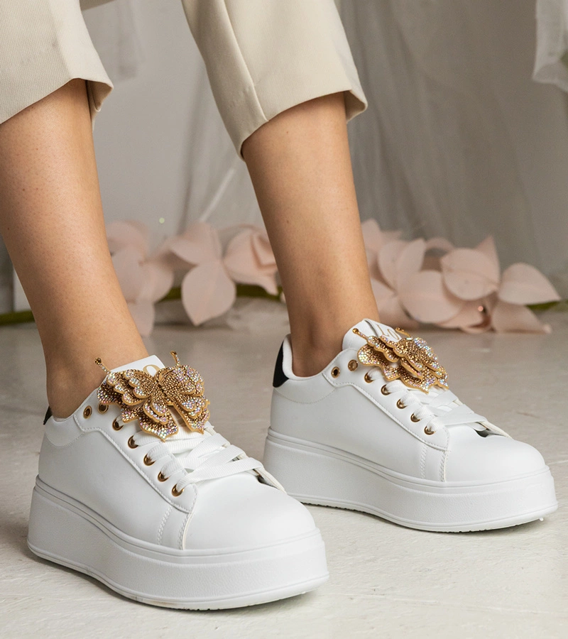 Gemre Adidași alb-negru decorați cu fluturaș cu zirconii Kariba