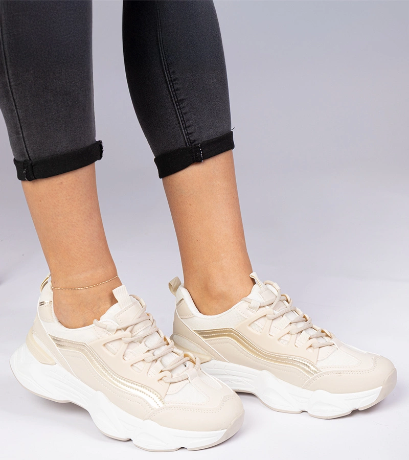 Gemre Adidași bej pentru femei cu detaliu auriu Kella