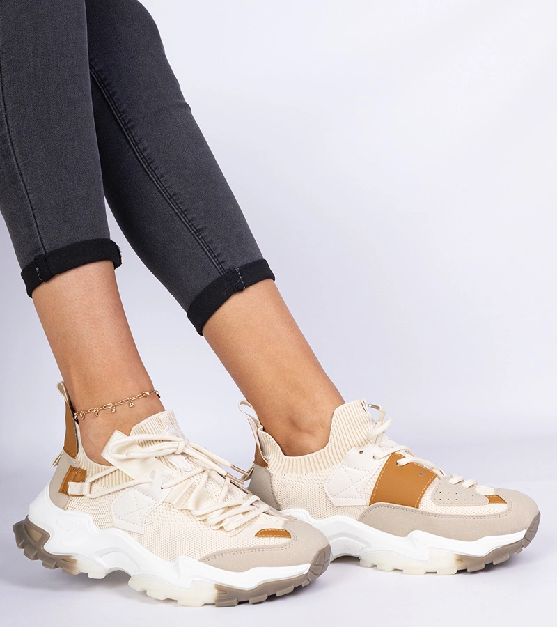 Gemre Adidași bej pentru femei cu guler tip șosetă Milada