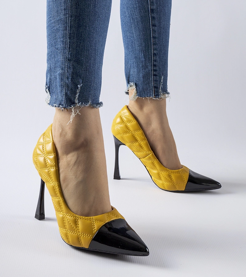 Gemre Pantofi cu toc cui Benito, matlasați, de culoare galbenă