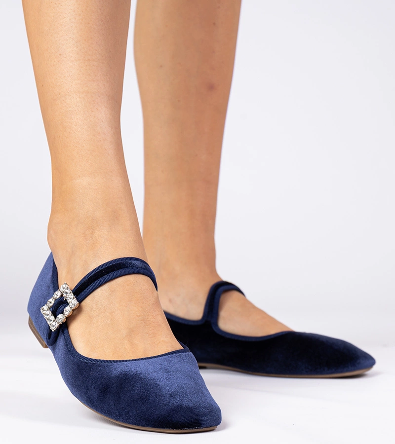 Gemre Balerini de damă bleumarin din catifea cu cataramă Kvitta