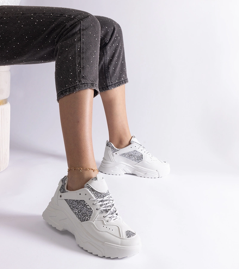 Gemre Adidași albi de damă cu inserții strălucitoare Caraballo