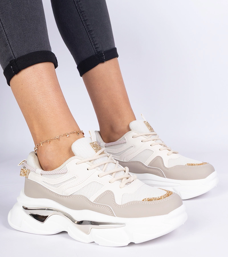 Gemre Adidași bej pentru femei decorați cu sclipici Prutto