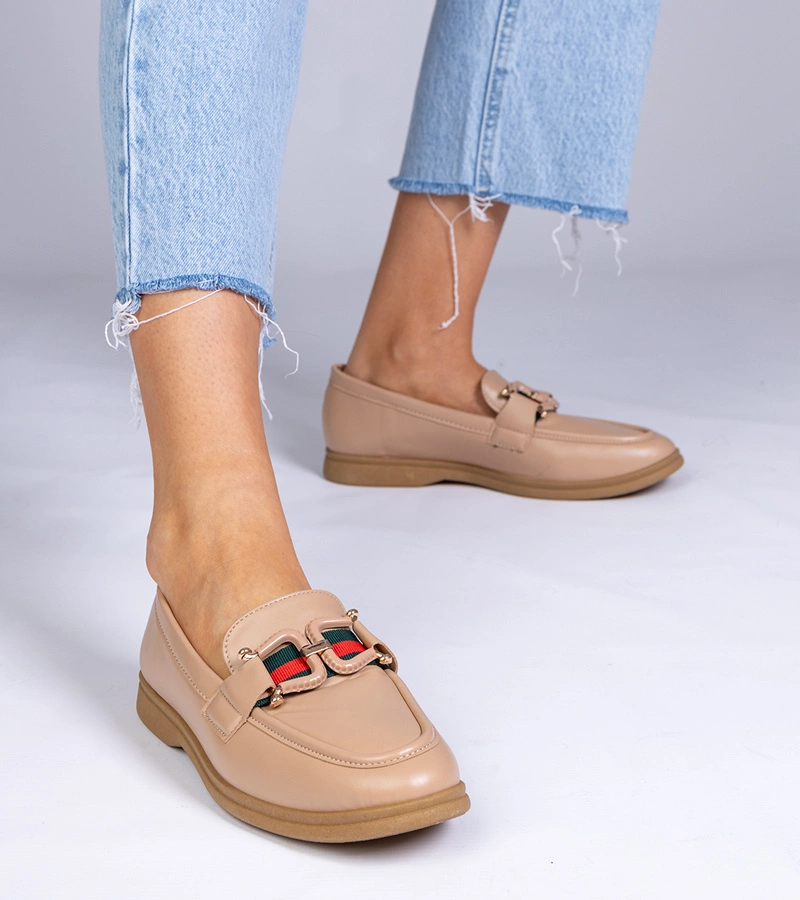 Gemre Mocasini bej din piele ecologică cu ornament Kalenda