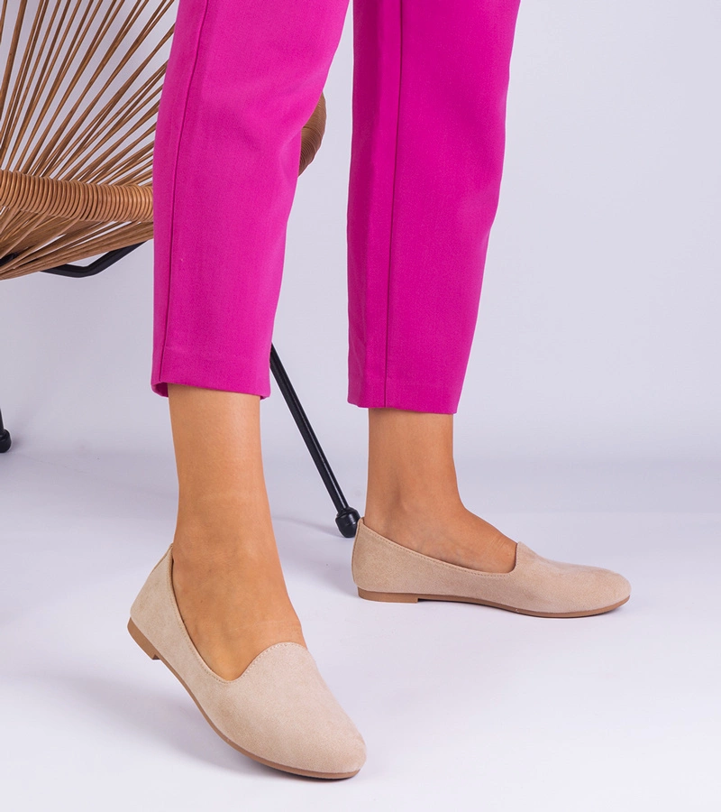 Gemre Balerini clasici bej din piele ecologică întoarsă Valensia