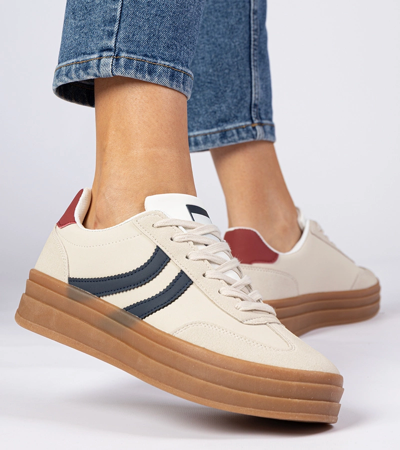 Gemre Adidași bej pentru femei cu detalii bleumarin Melly