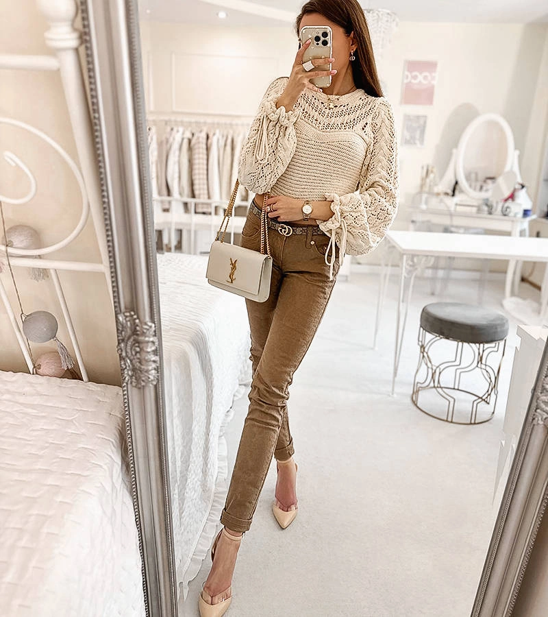 Gemre Pantaloni tubulari pentru femei Karima bej