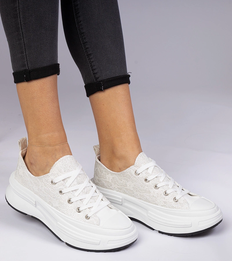 Gemre Pantofi sport albi de damă din dantelă Katerin