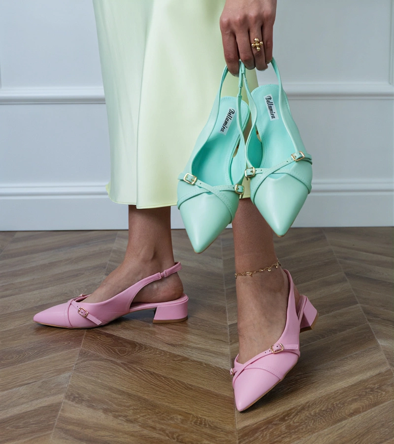 marka niezdefiniowana Pantofi roz Ferli cu toc jos și vârf deschis