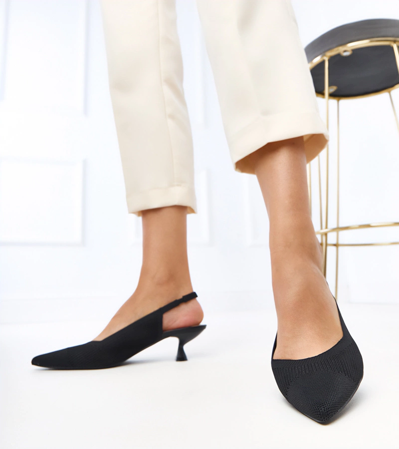 Gemre Pantofi negri din material cu toc jos Cassie