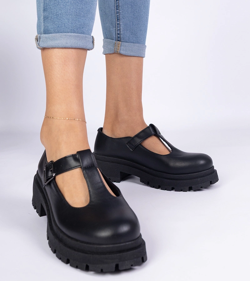 Gemre Black platform faux leather shoes Belever