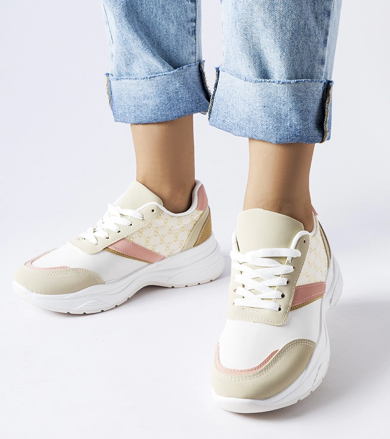 Gemre Beige and white sneakers with a golden accent duffy