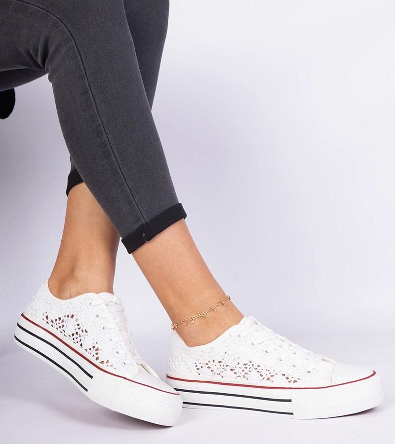 Gemre Pantofi sport albi de damă perforați Fernansis