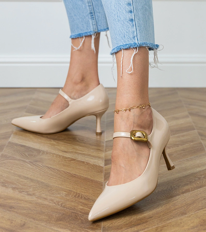 Gemre Pantofi clasici bej cu cataramă decorativă Helli