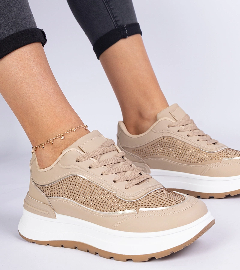 Gemre Adidași maro de damă cu zirconii Fucco