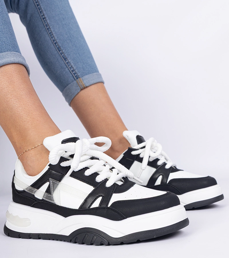 Gemre Adidași alb-negru cu șireturi groase Luciana