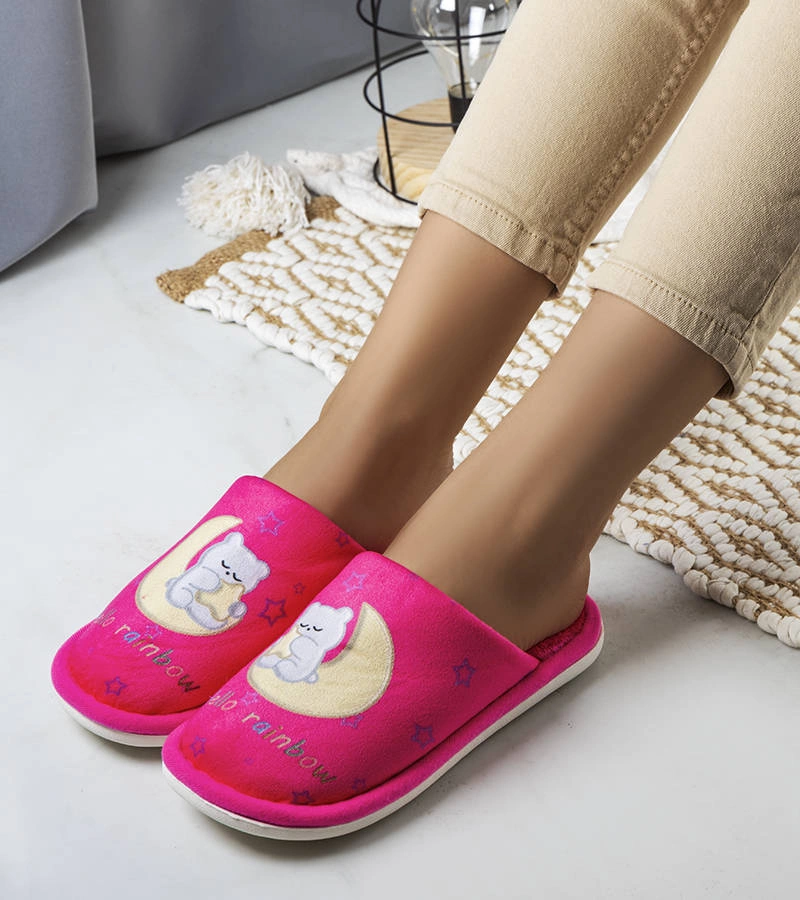 Gemre Papuci de casă roz neon moale Rainbow moon