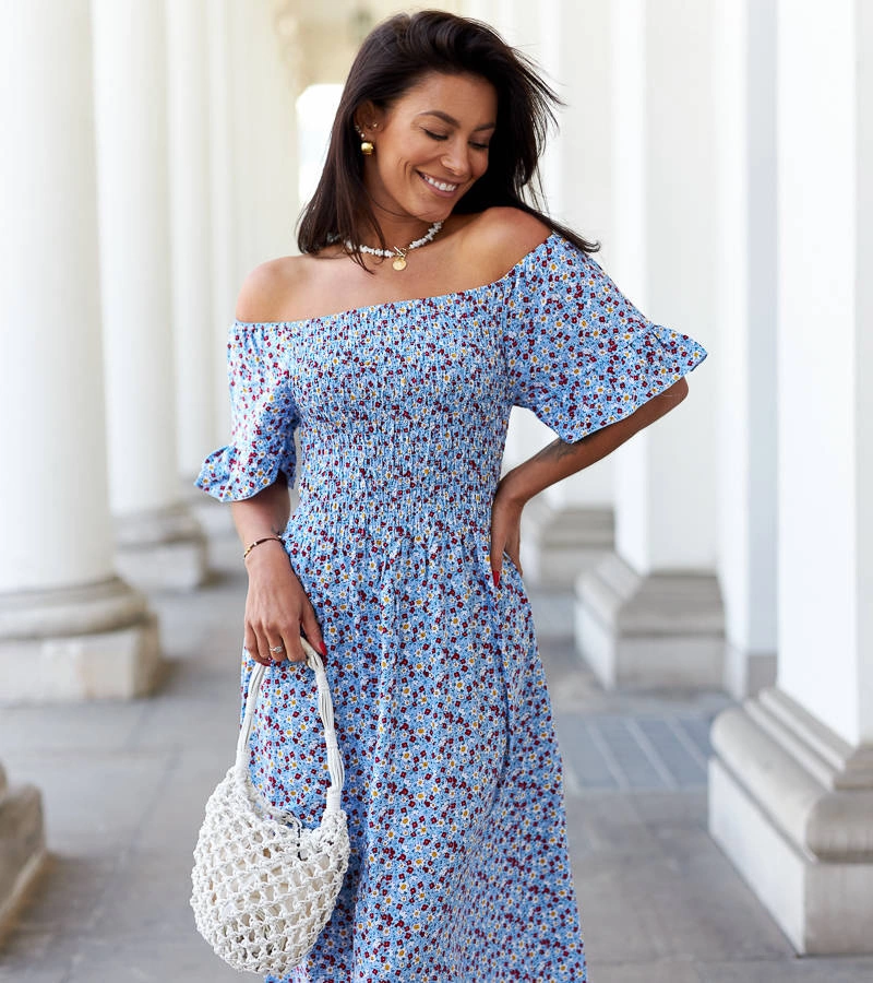 Gemre Rochie maxi Marcello cu flori albastre