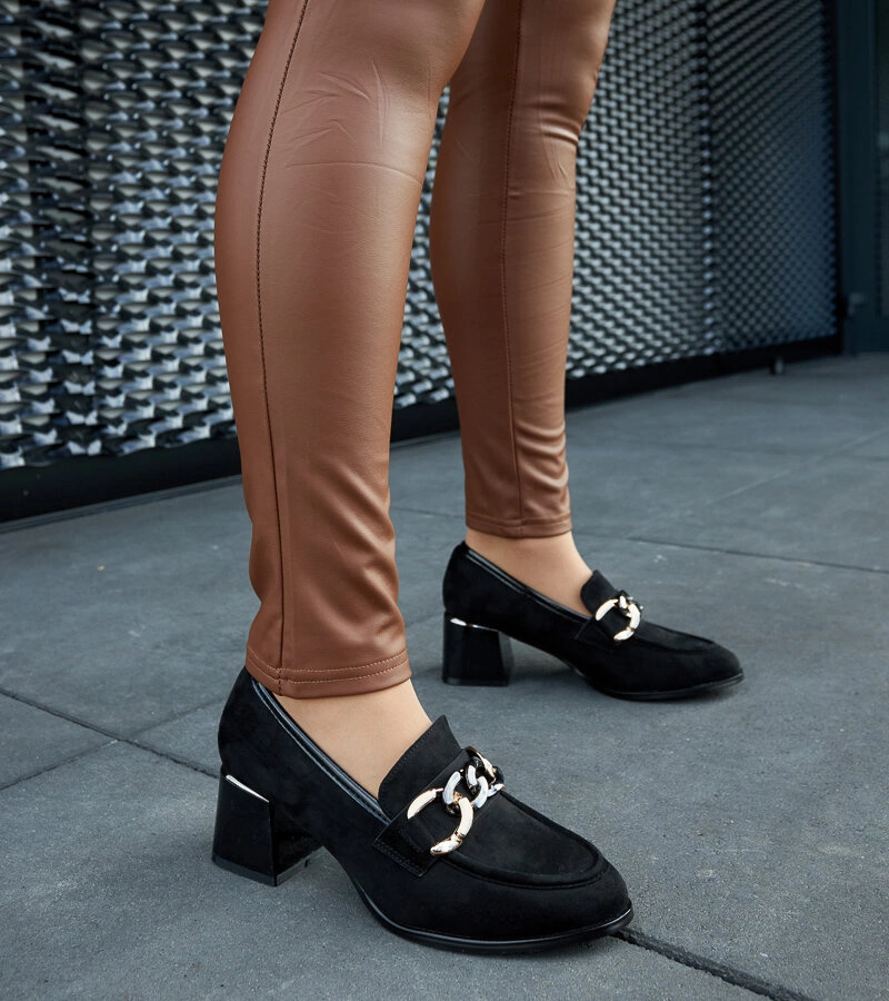 Gemre Pantofi negri cu toc cub din ecopiele Brenta