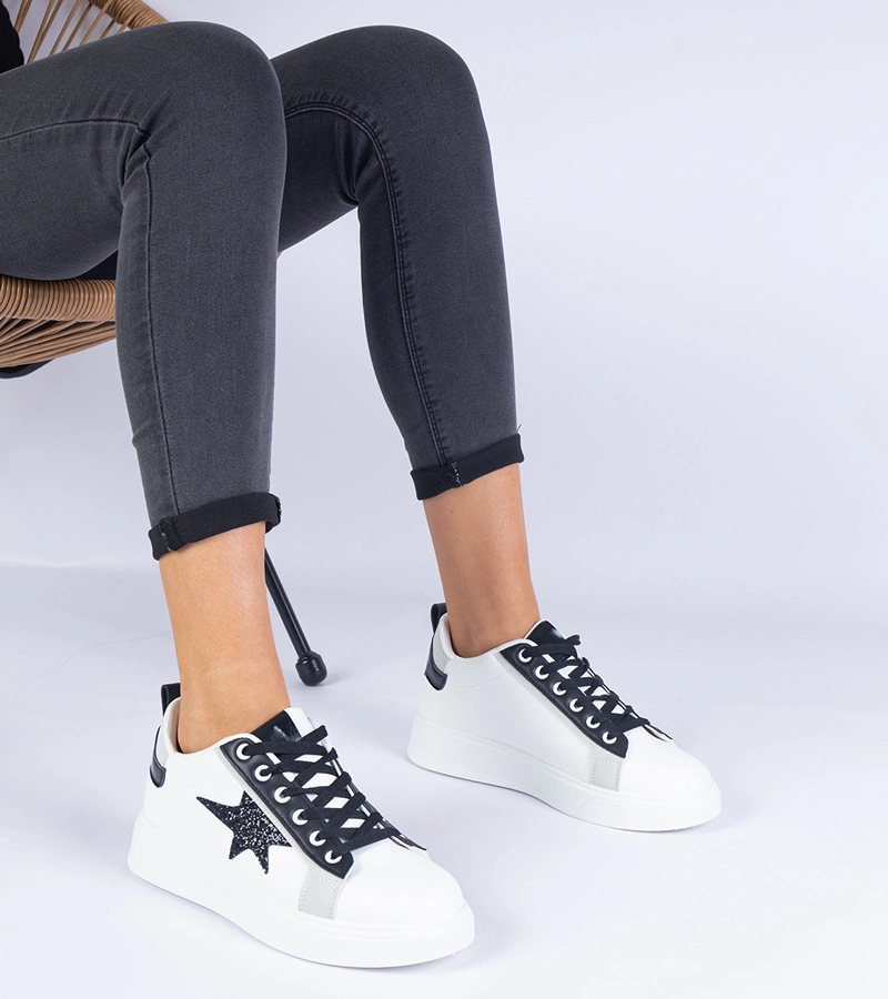 Gemre Adidași albi decorați cu stea sclipitoare Moransa