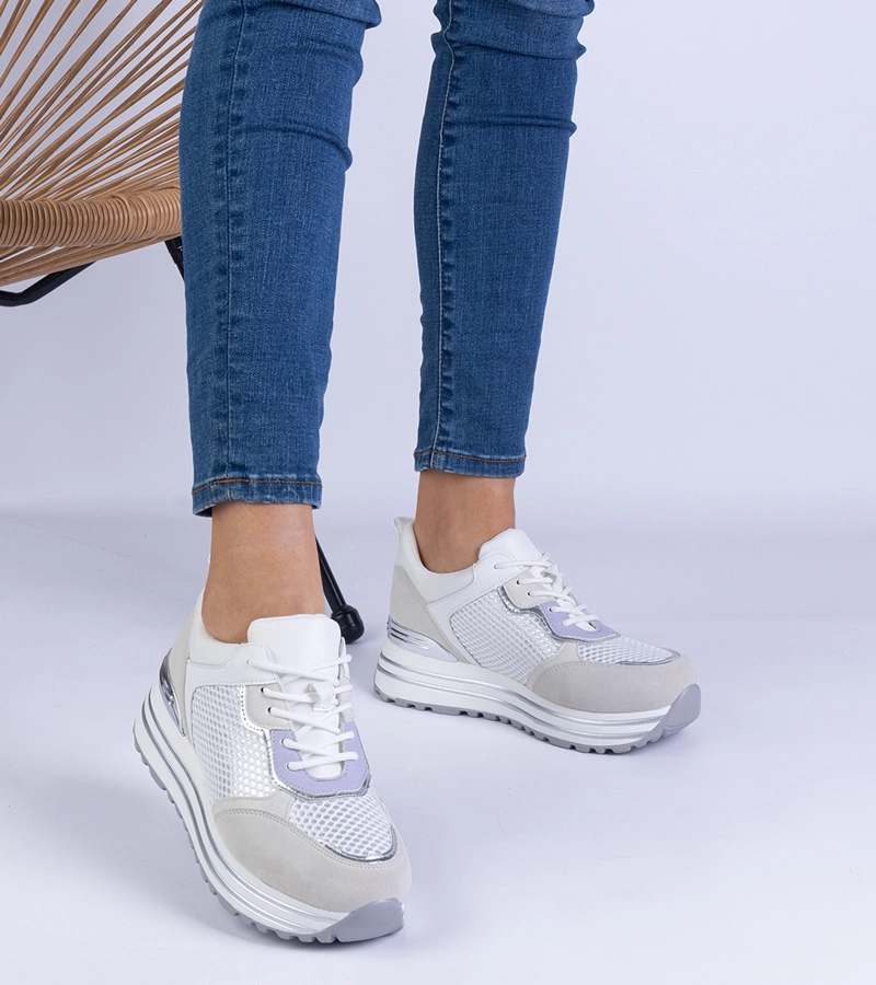 Gemre Adidași albi de damă cu inserție metalică Medison