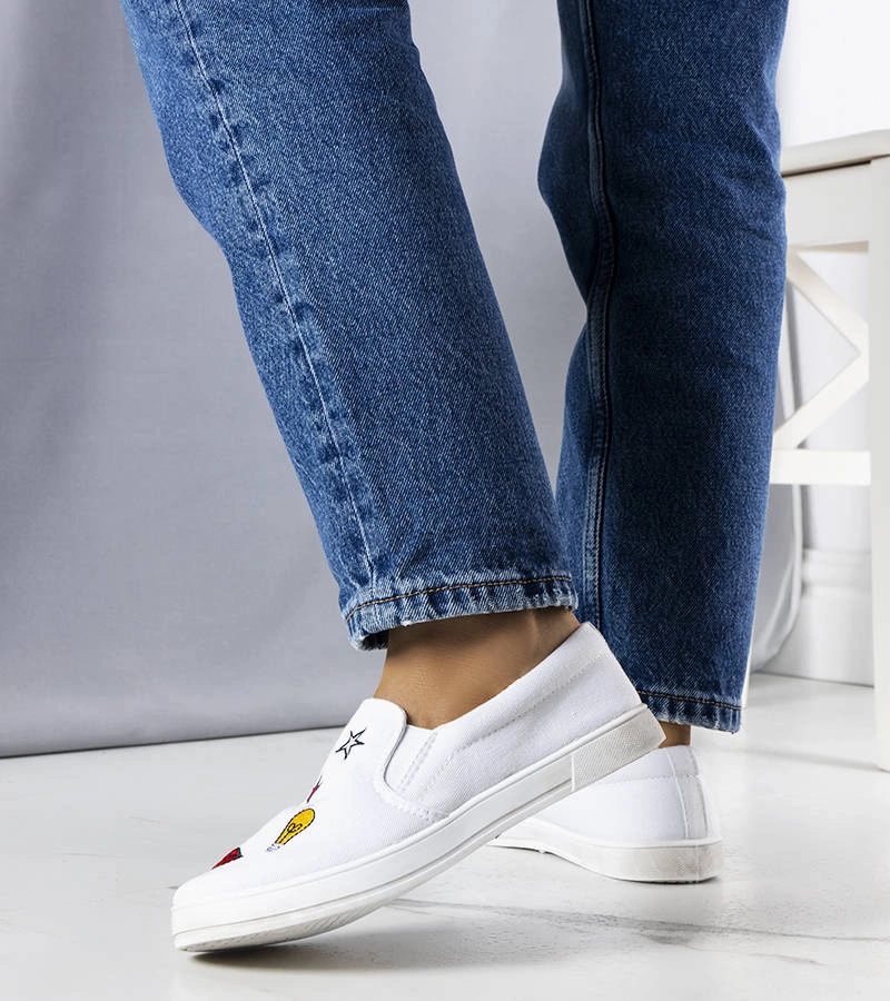 Gemre Adidași din material textil alb cu petice Anais