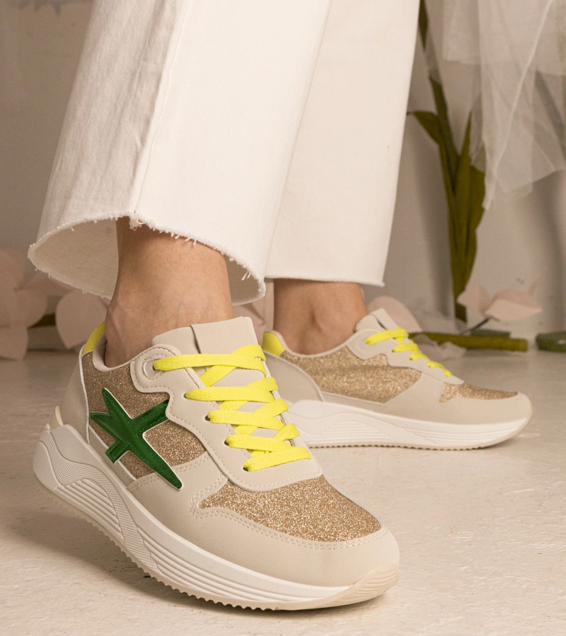 Gemre Adidași sport bej pentru femei cu sclipici Kaletti