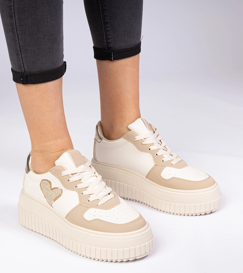 Gemre Adidași maro de damă cu inimioară sclipitoare Laira