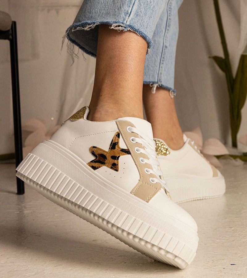 Gemre Adidași alb-bej decorați cu sclipici și stea Taleda