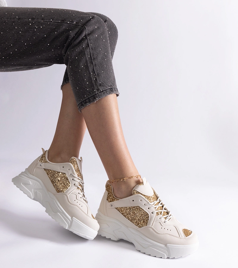 Gemre Adidași bej pentru femei cu inserții sclipitoare Caraballo