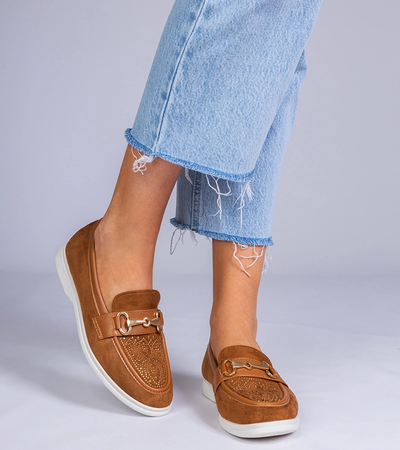 Gemre Mocasini maro din piele ecologică întoarsă cu zirconii Minilla