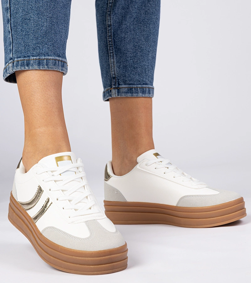 Gemre Adidași albi pentru femei cu detalii aurii Melly