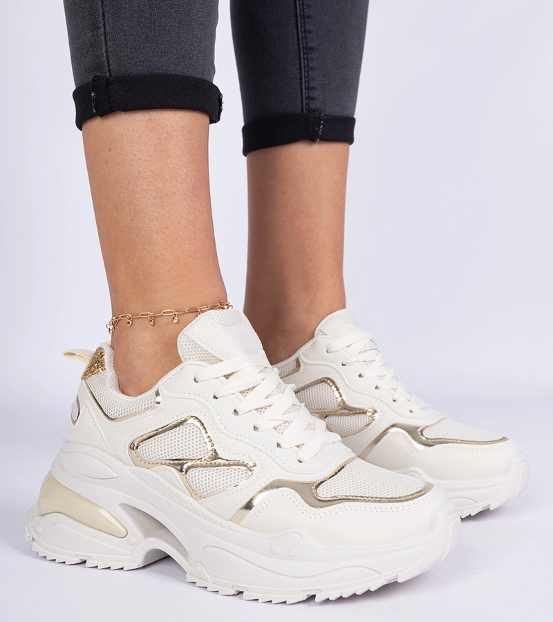 Gemre Adidași bej pentru femei decorați cu sclipici Sandoria