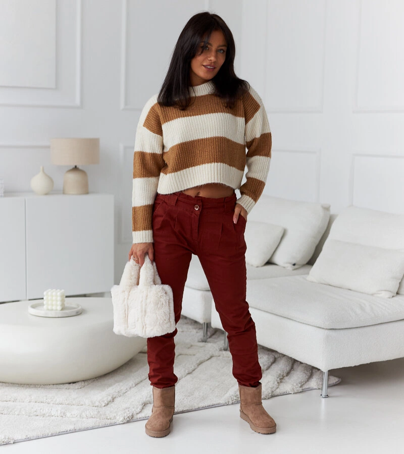 Gemre Pantaloni elastici roșii cu curea Rocher