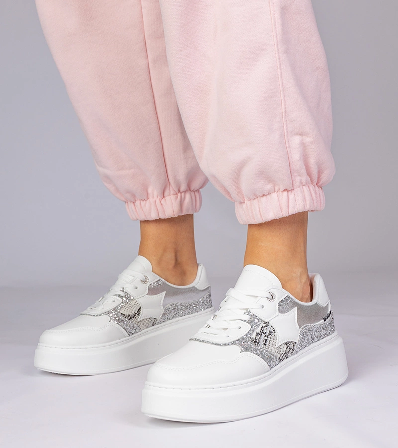 Gemre Adidași albi cu sclipici și imprimeu animal Bertula