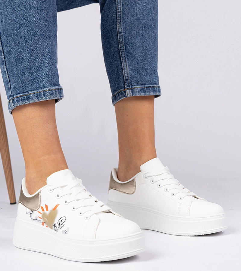 Gemre White and gold women's sports sneakers Zelinda
