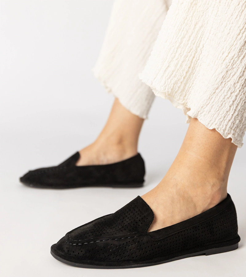 Gemre Black perforated eco-suede moccasins Stanila