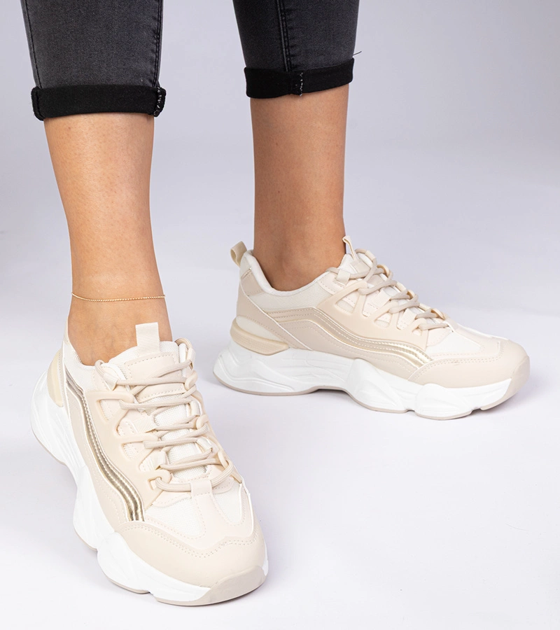 Gemre Adidași bej pentru femei cu detaliu auriu Kella