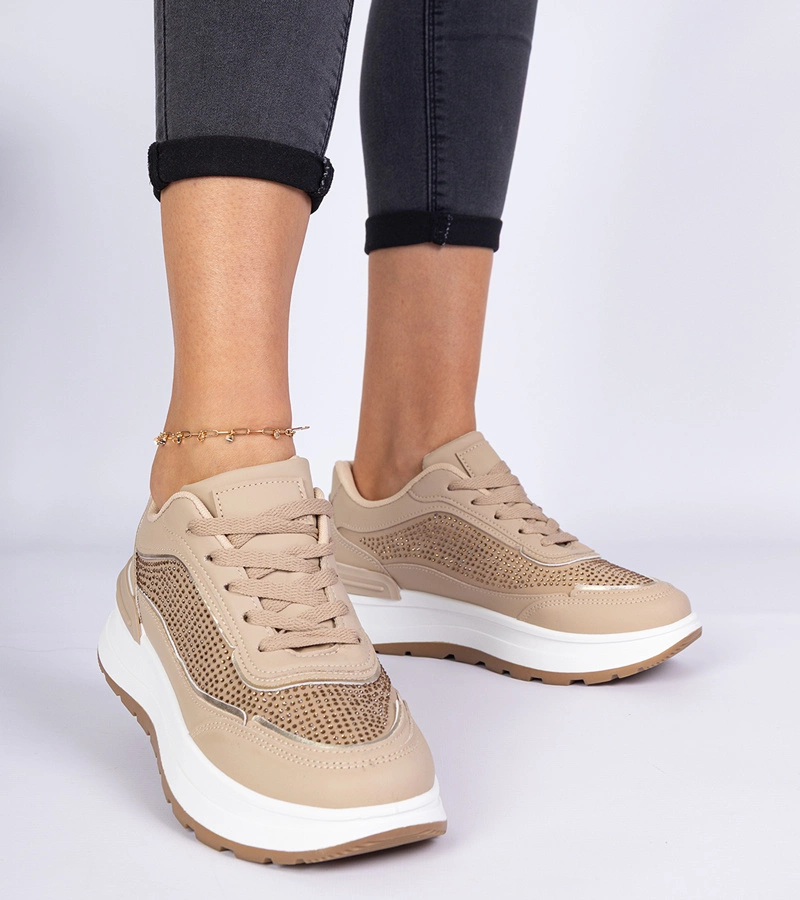 Gemre Adidași maro de damă cu zirconii Fucco