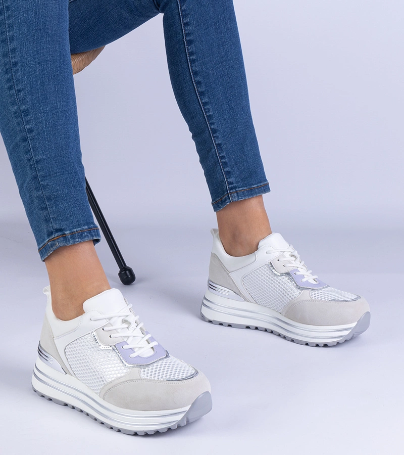 Gemre Adidași albi de damă cu inserție metalică Medison