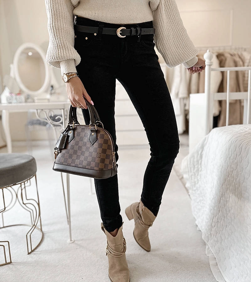 Gemre Pantaloni negri din material textil cu curea Sylvain