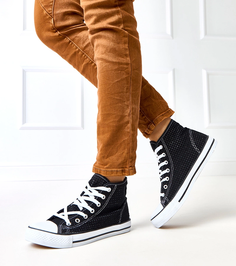 marka niezdefiniowana Black lace high-top sneakers Taris